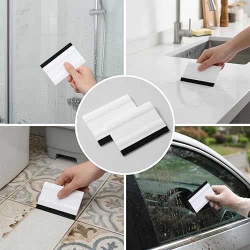 Amabro 3Pcs Mini Rubber Squeegee 3 Inch Small Handheld Window Scraper for Car