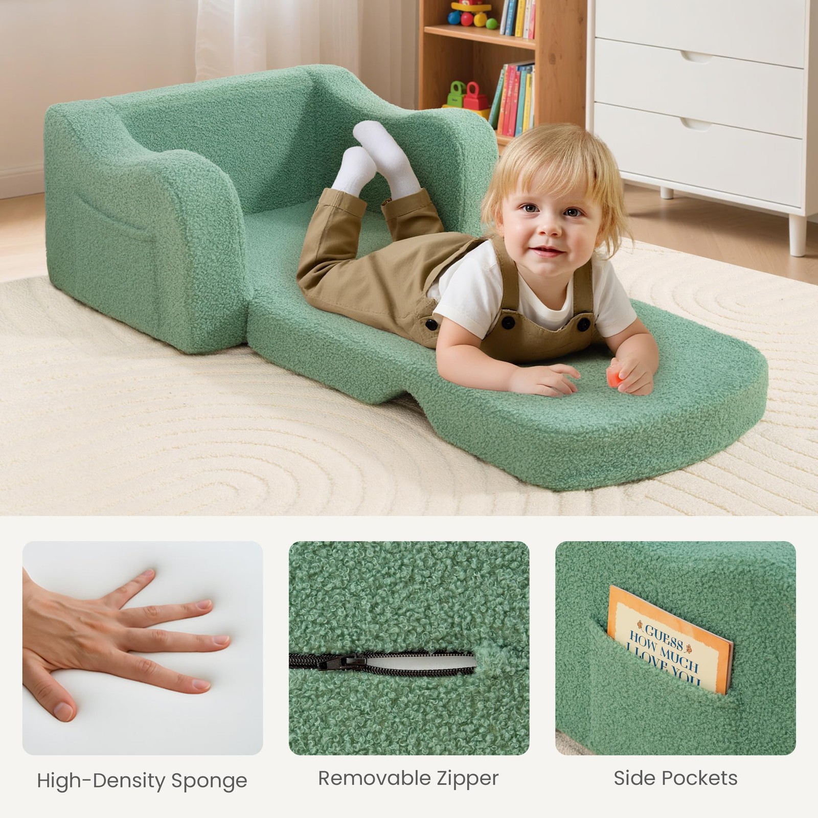 Airpanda Comfy Toddler Chair Kids, 2-in-1 Soft Couch Fold Out for Kids, Todd...