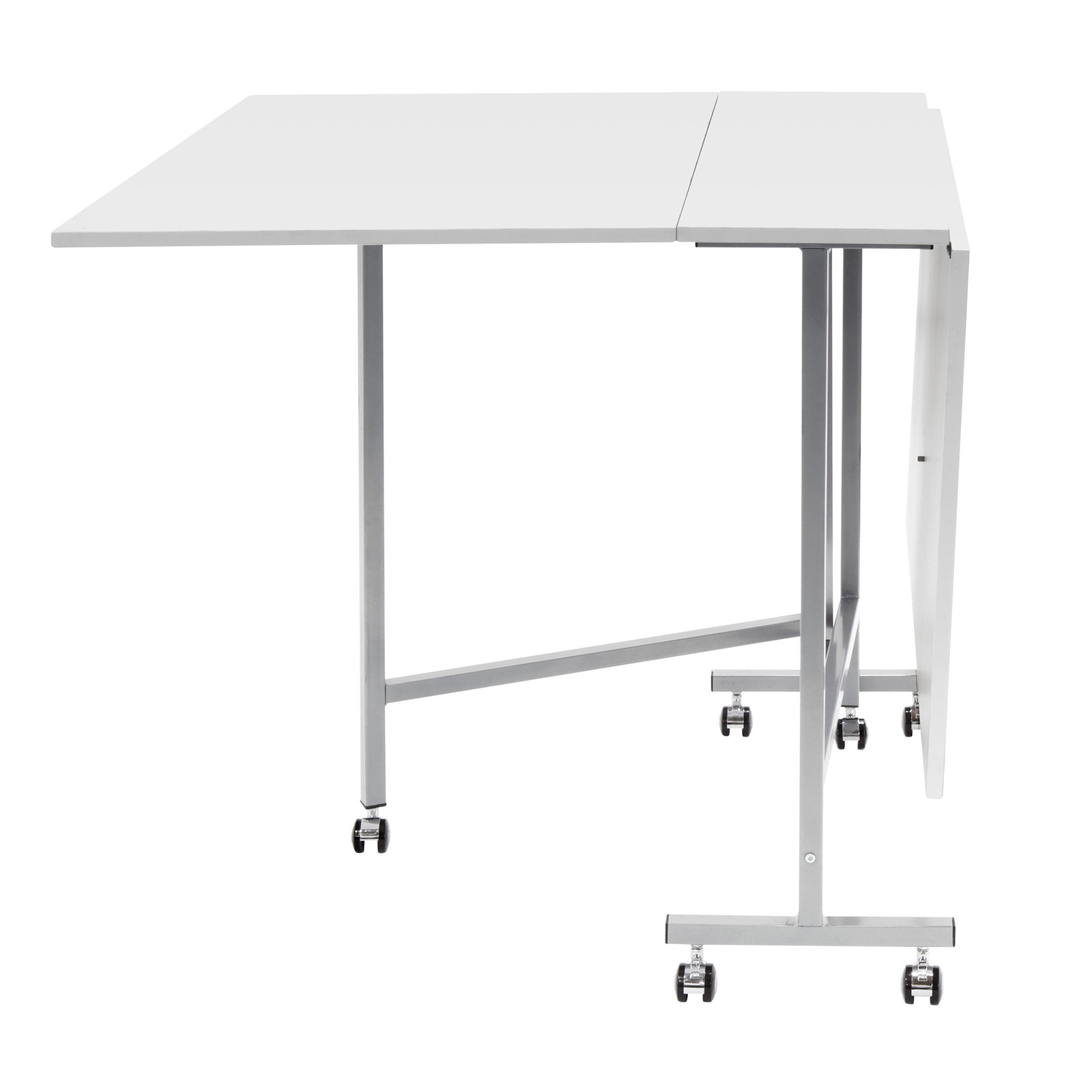 Sew Ready Folding Craft and Cutting Standing Table with Wheels, Silver/White