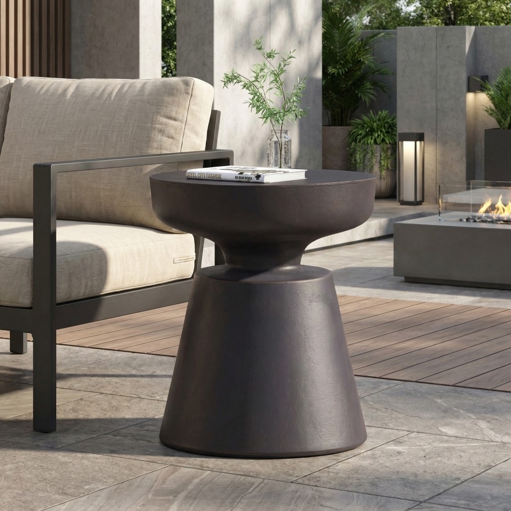 Outdoor Concrete Side Table Copper End Table Modern Lightweight Patio