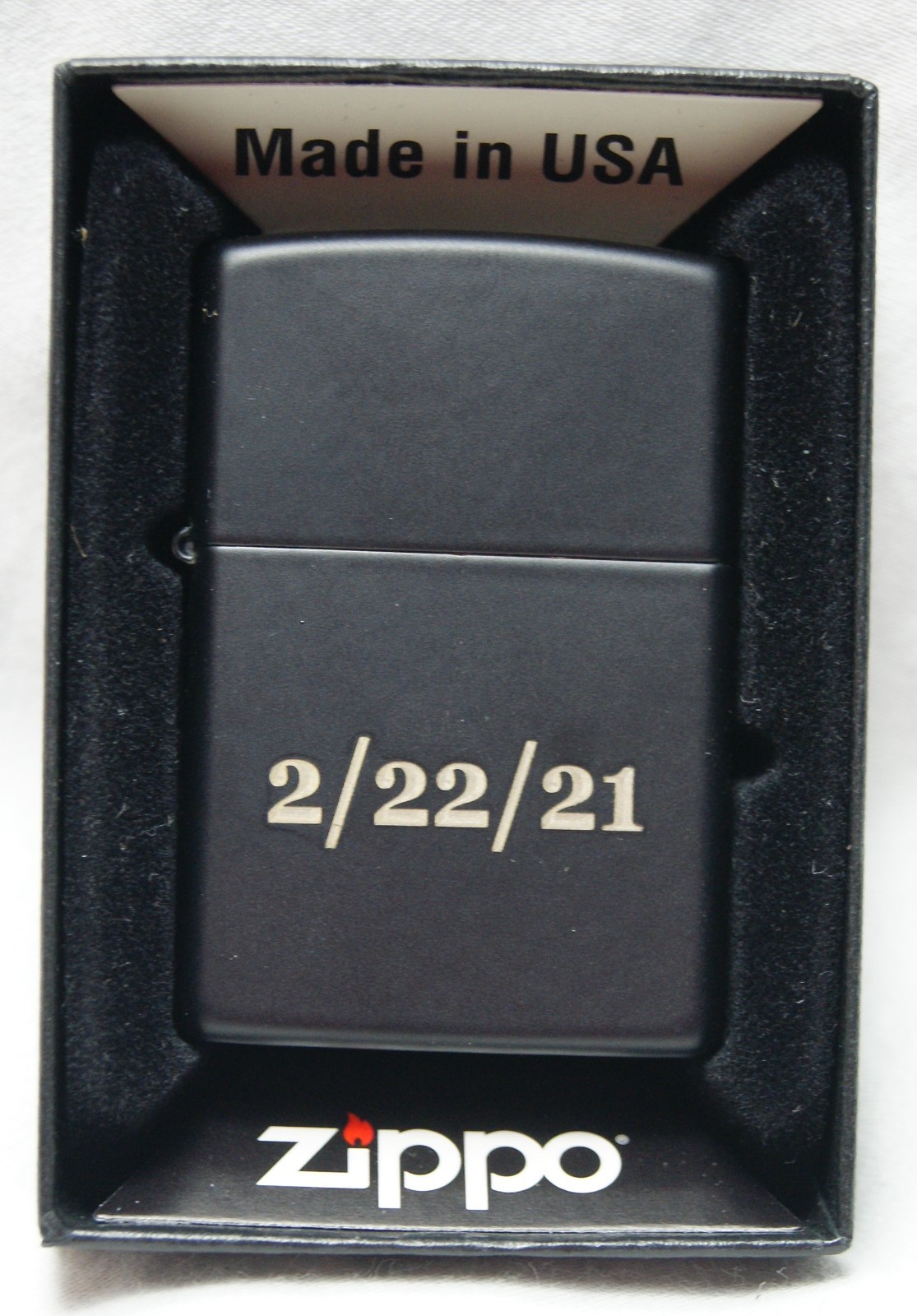 black zippo lighter engraved w/ 2/22/21 february 22, 2021 new