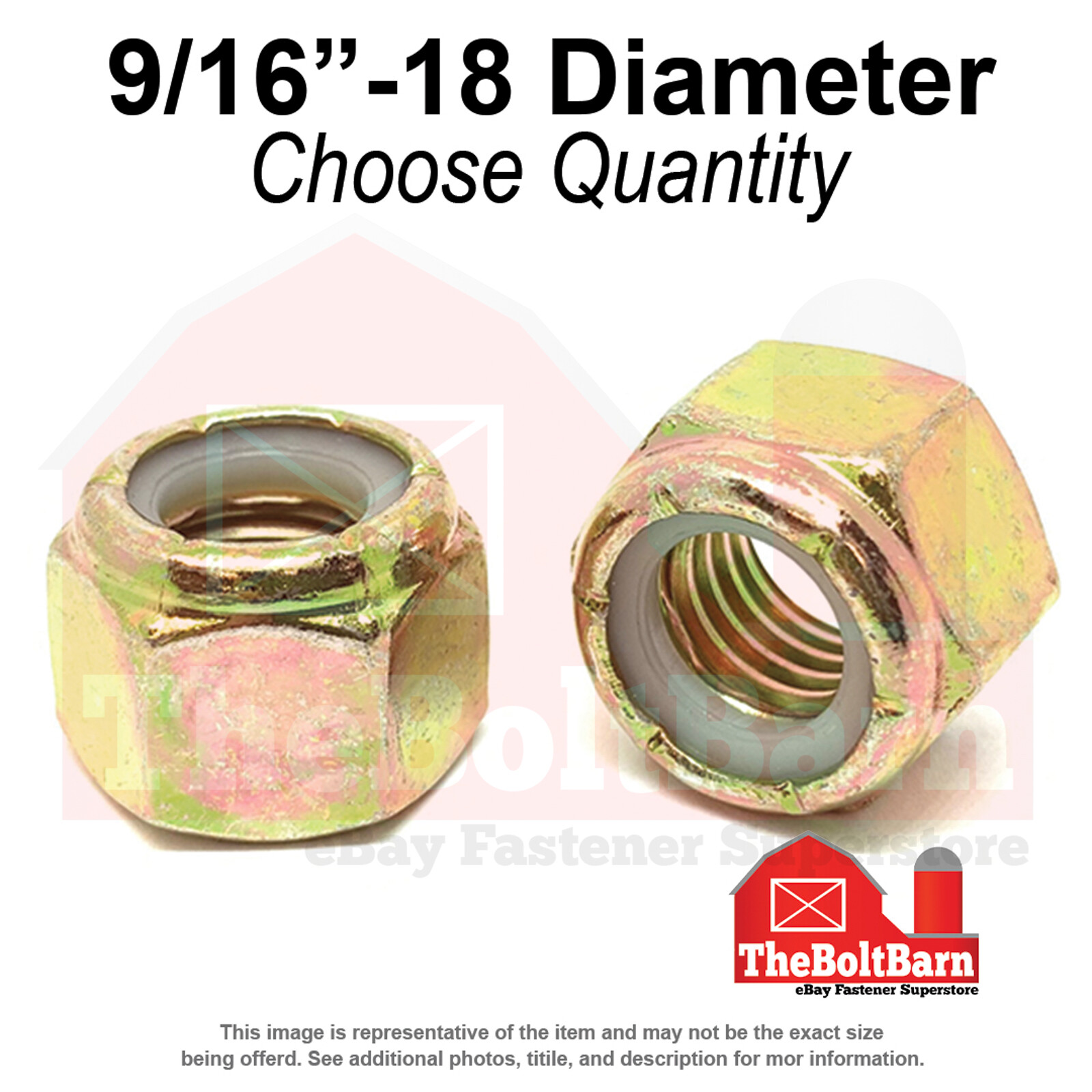 9/16"-18 Grade 8 Nylon Insert Lock Nuts Zinc Yellow Fine Thread (Pick Qty)