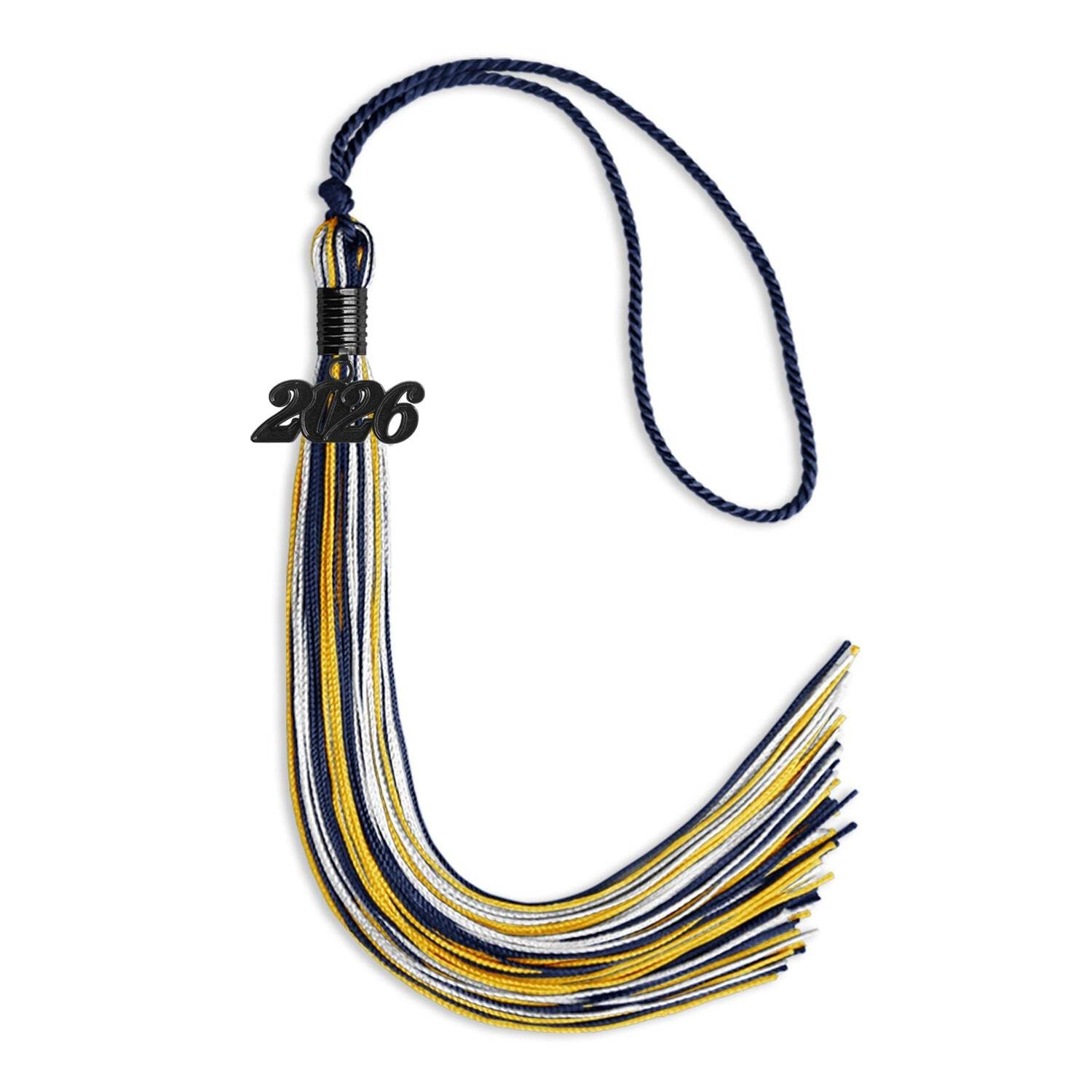 Endea Graduation Navy Blue/Gold/White Mixed Color Tassel with Black Date Drop