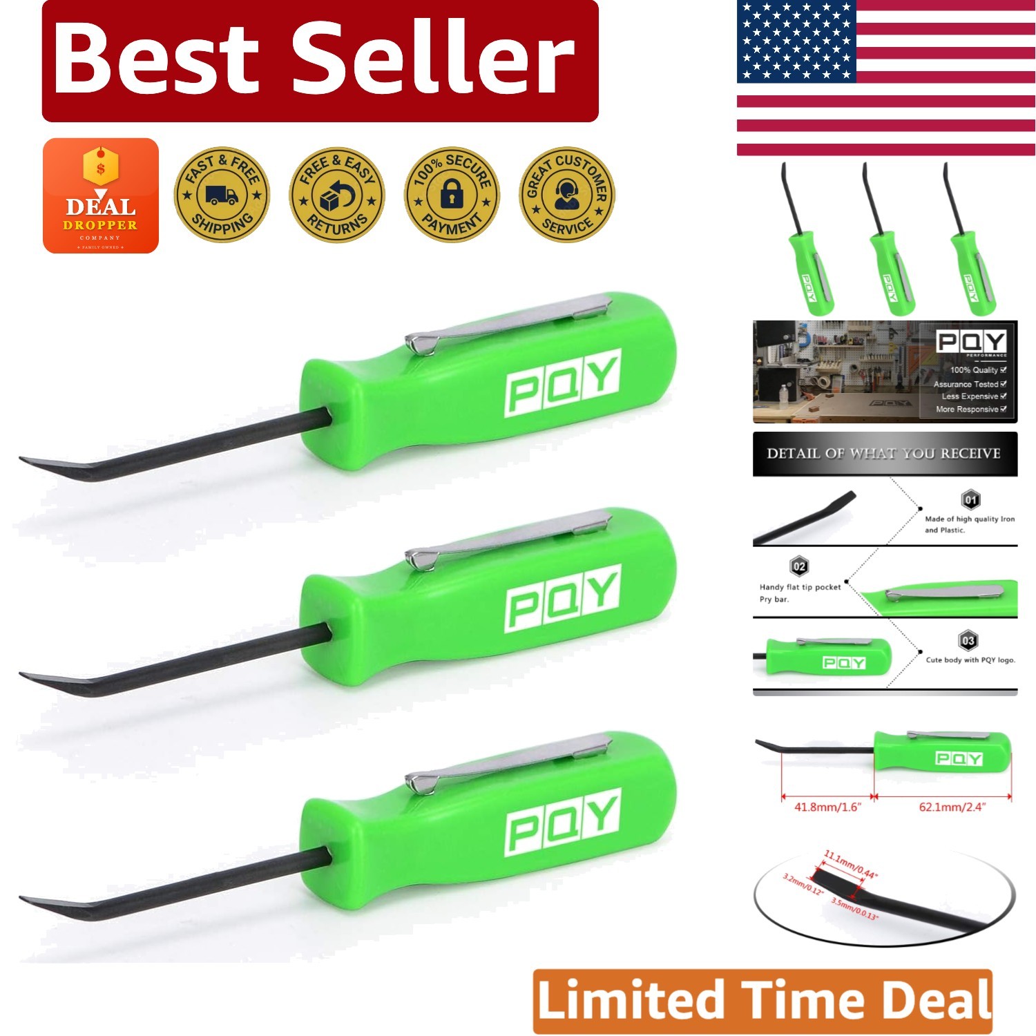 Durable Mini Pocket Pry Bar with Clip – 4.5” Green Tool for DIY Projects