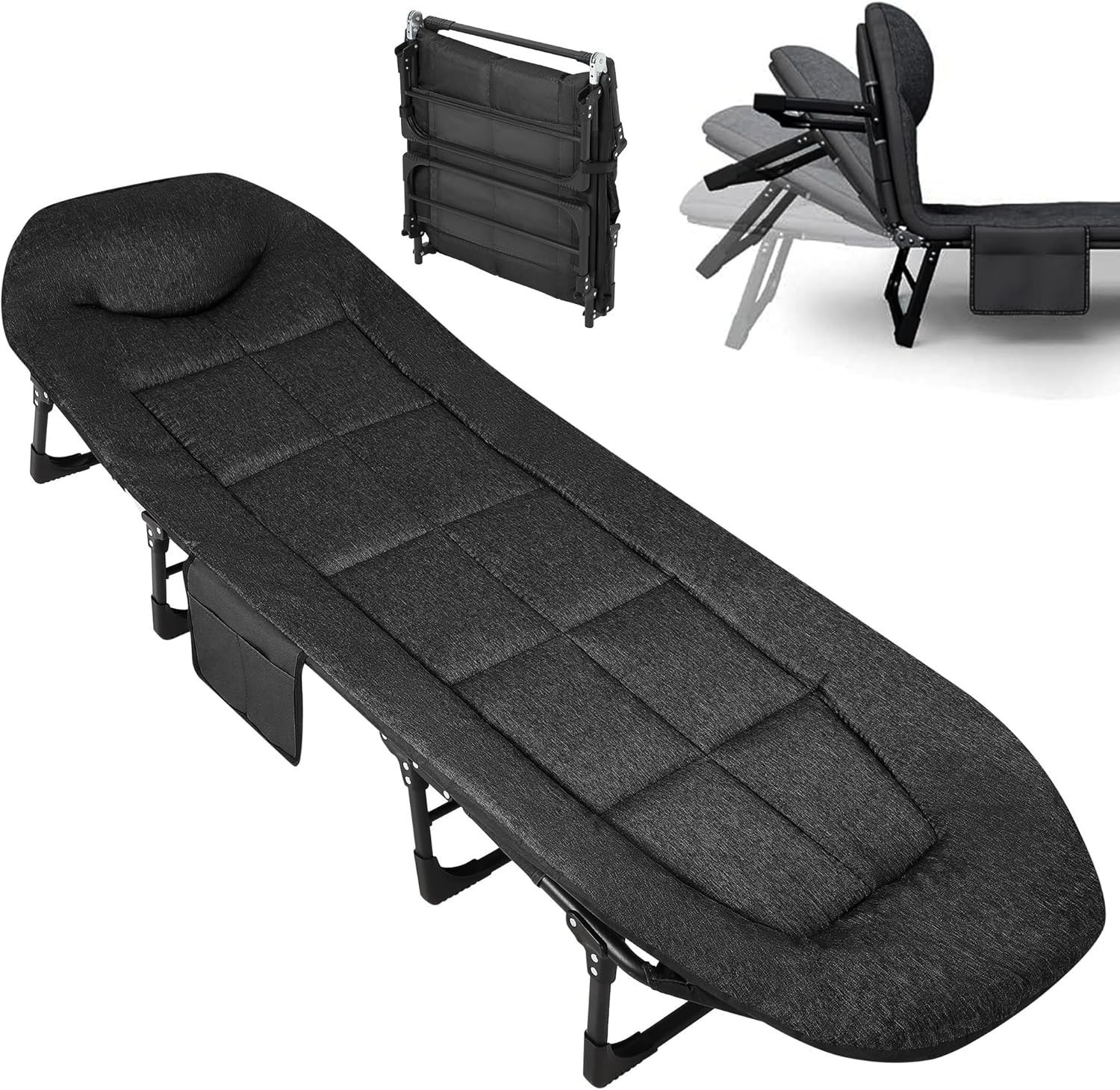 Adults Folding Camping Cot Bed Lounge Chair Reclining Adjustable 4 Positions