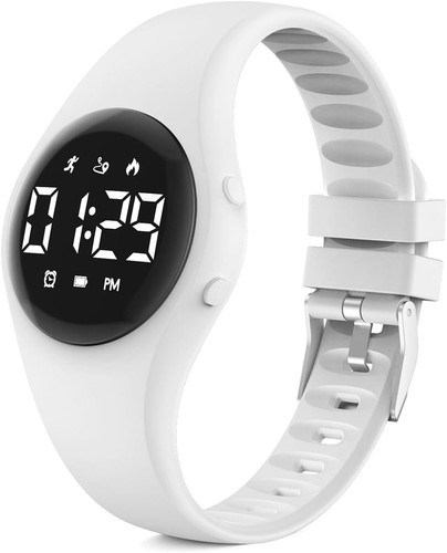 Children Simple Fitness Tracker Watch, Digital Step Counter Sport round-white
