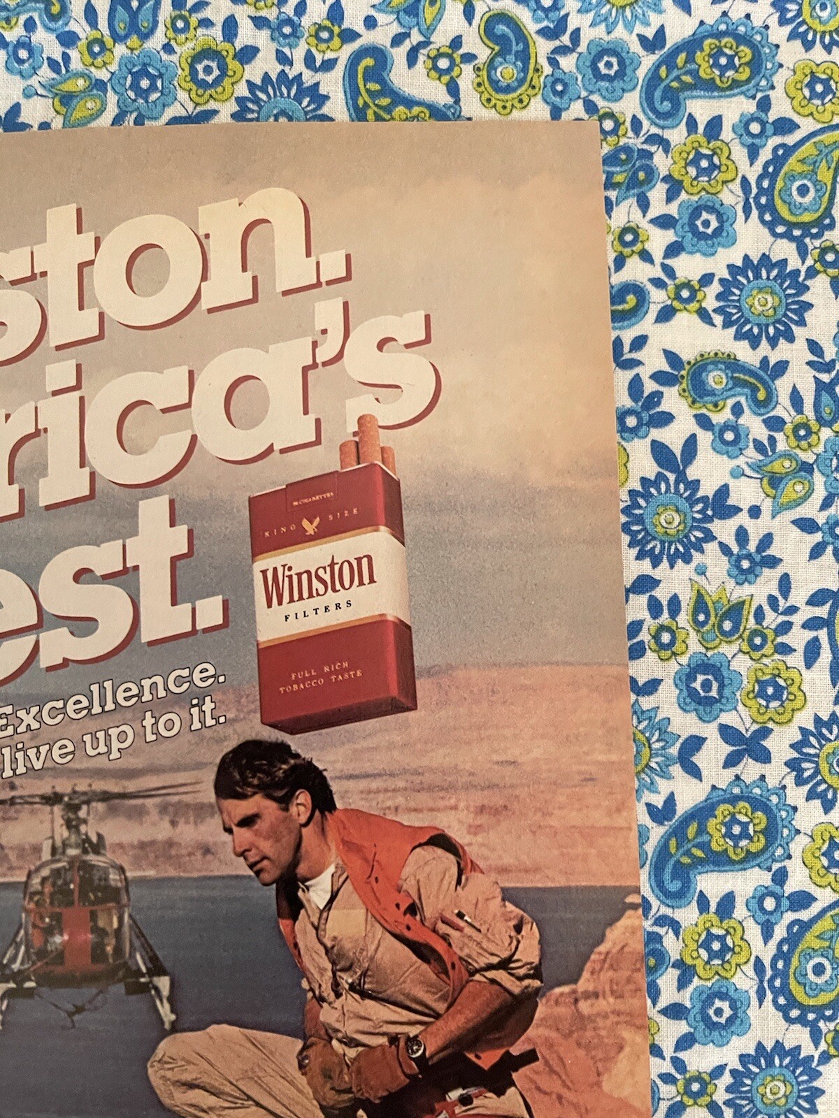 Vintage 1985 Winston Cigarettes Print Ad Rock Climbers Helicopter