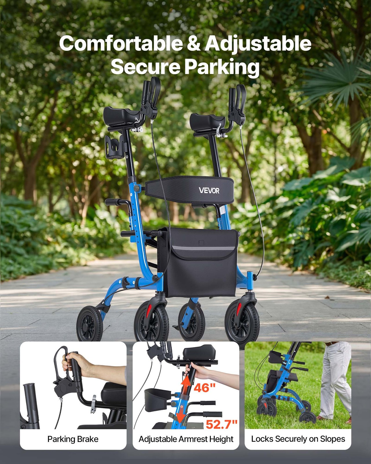 VEVOR Rollator Walker for Seniors Foldable Rolling Walker with PU Solid Wheels