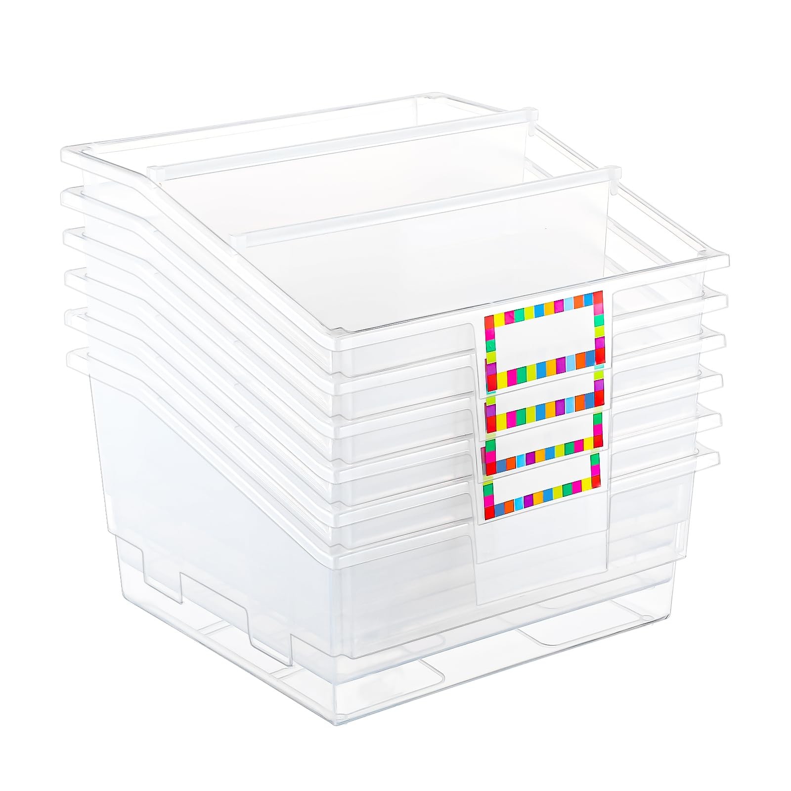 6 Pack Picture Book Organizer Bins with Dividers Large Plastic Book Holders w...