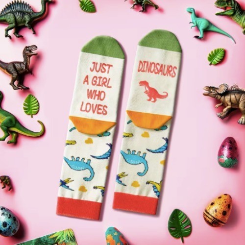 Dinosaur Anti-Slip Mid-Calf Socks – Floor Grip Letter Print Socks UK 🇬🇧