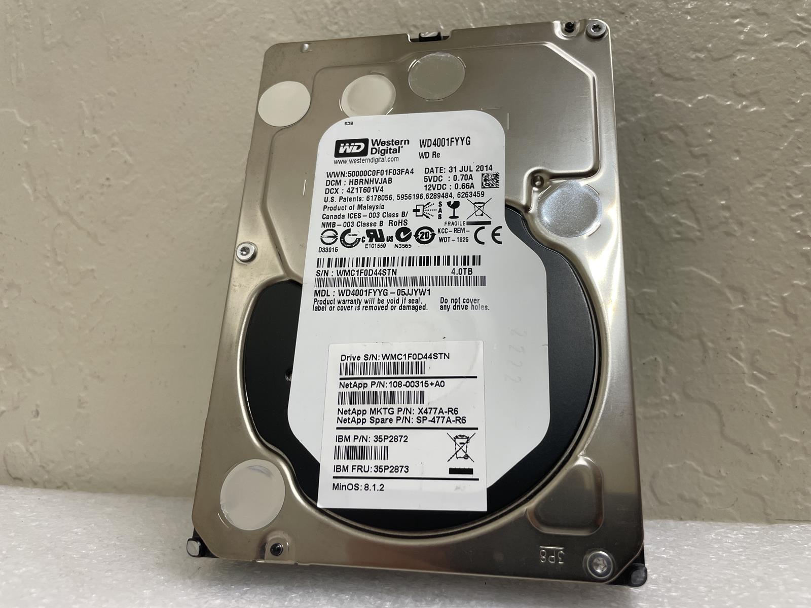 NETAPP X477_WVRDX04TA07 WD WD4001GYYG 4TB 3.5 SAS HDD, TESTED, GRADE A