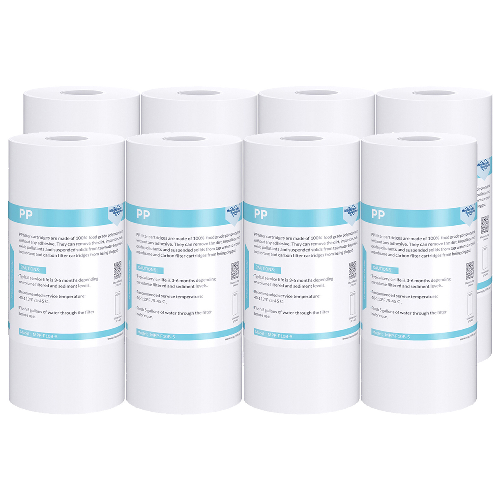 8 Pack 5 Micron 10x4.5" Big Blue Sediment Water Filter Whole House RO Cartridges