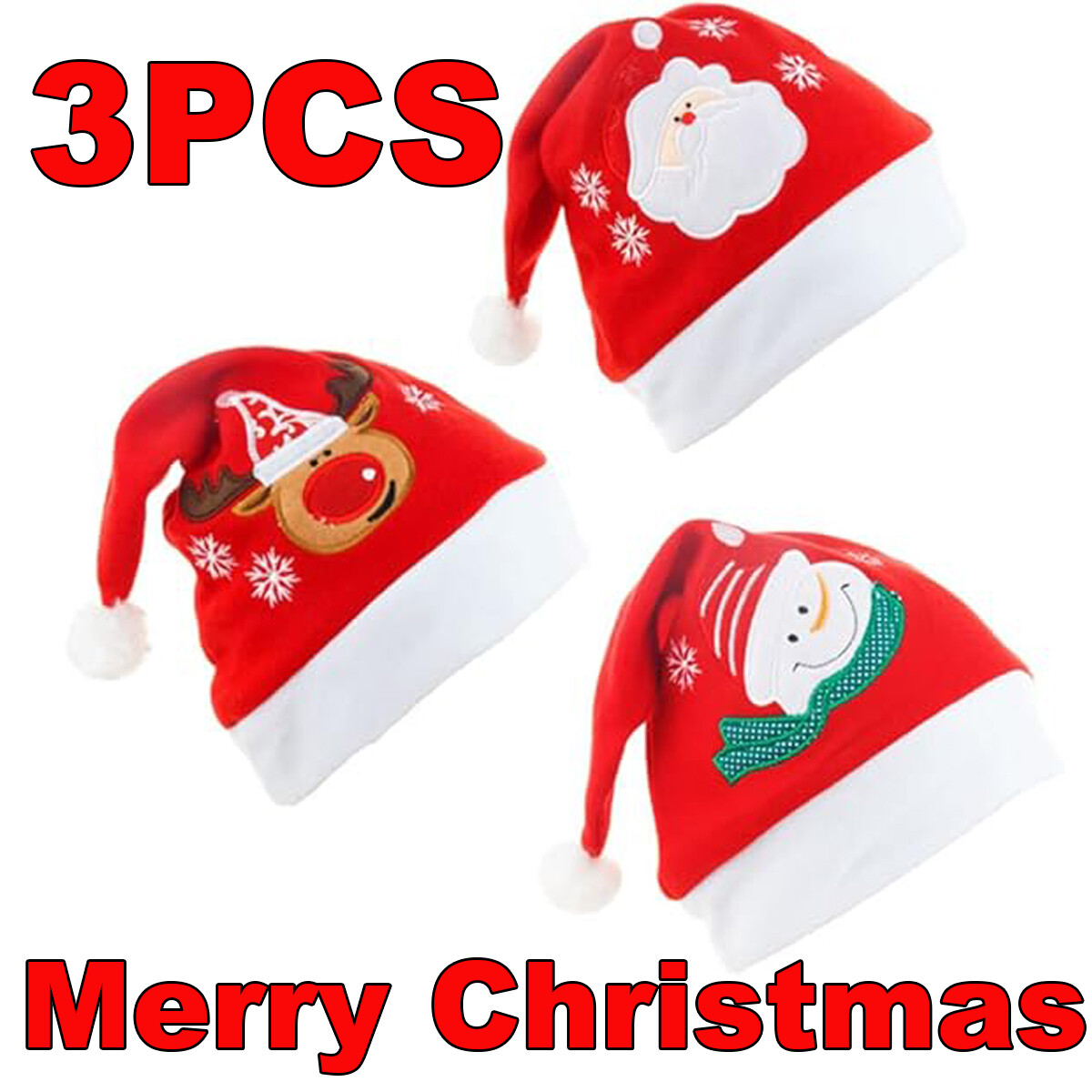 Christmas Hats 3Pcs Santa Hats Plush Santa Hats New Year Festive Holiday Party