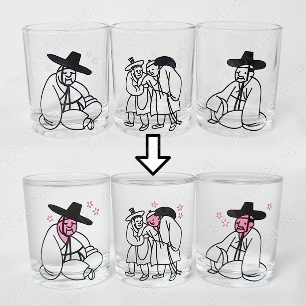 Drunken Seonbi Guy Color Changing Cup SET Soju Sake Alcohol Shot Glass Gifts