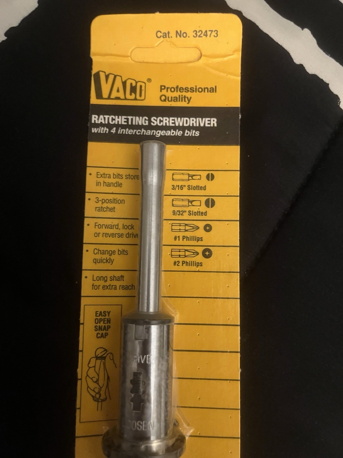 Vaco Klein Tools 32473 Reversible Ratcheting Screwdriver w/ 4 Bits VIntage 1994