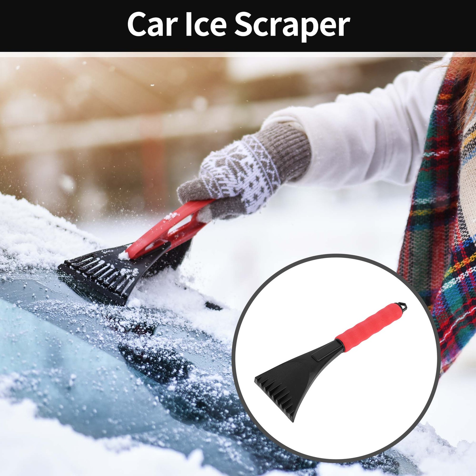 280x95mm Car Ice Scraper Red for SUV Truck RV Windscreen Side Window Plastic