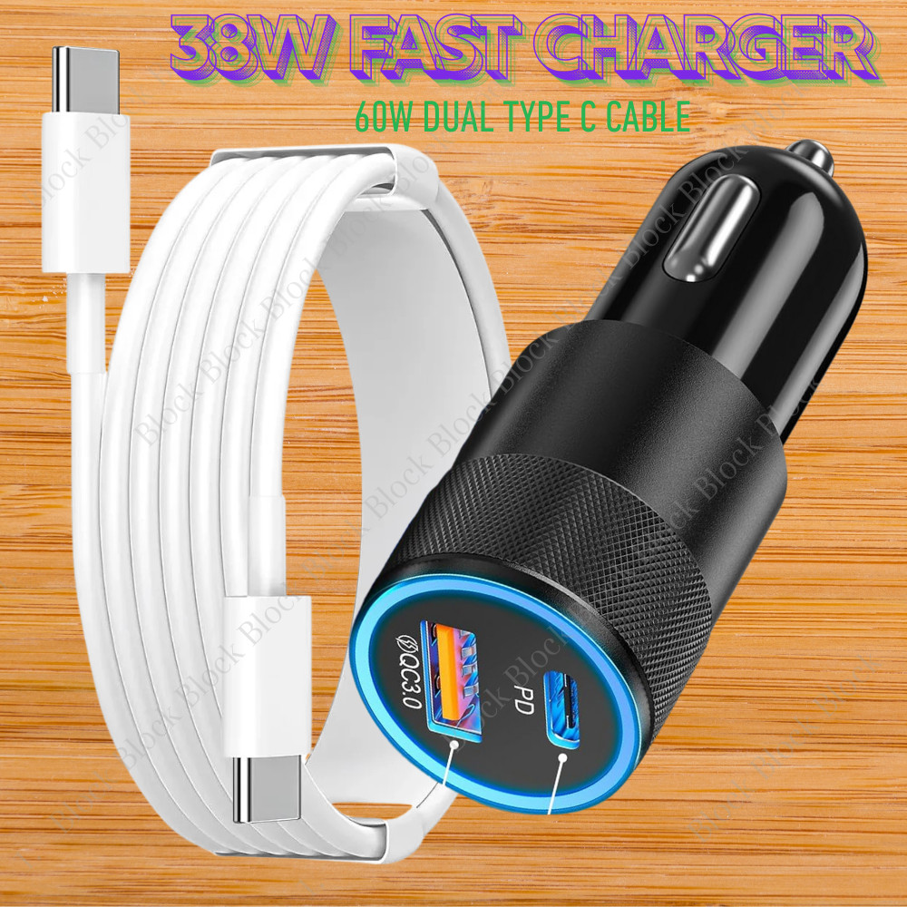 38W USB C Cigarette Lighter Fast Adapter TypeC Cable For Samsung iPhone 17 16 15
