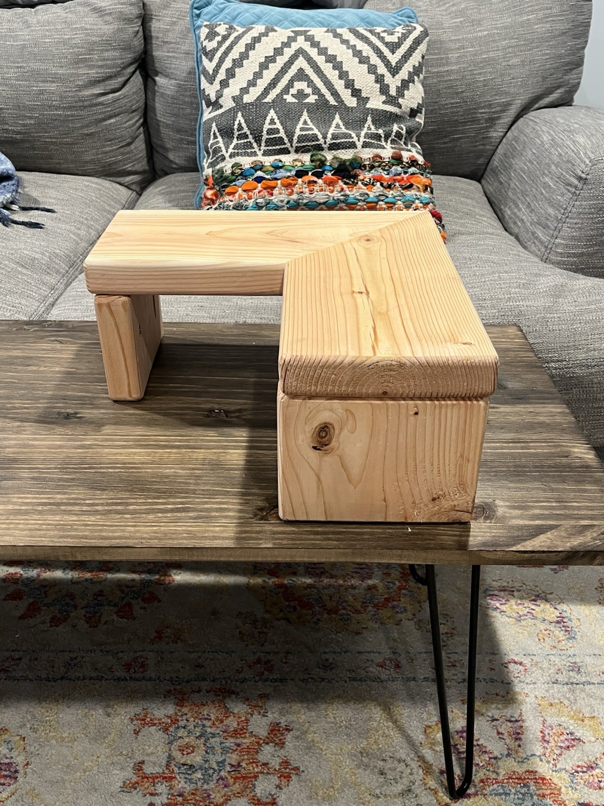 Rustic Light Wood Corner Bench, Handmade, L-Shaped, Entryway, Indoor, 2023