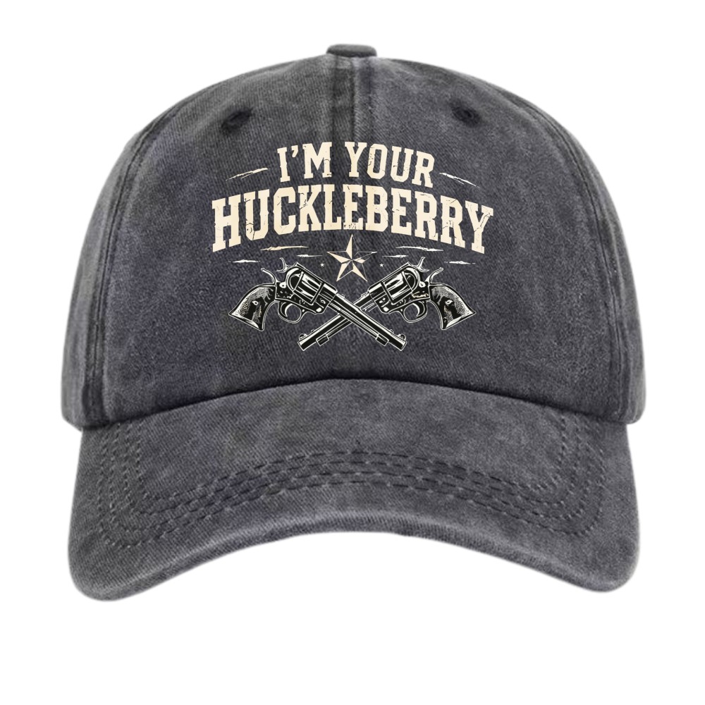 Trendy I'm Your Huckleberry Graphic Baseball Cap-Western Quote&Revolver Dad Hat