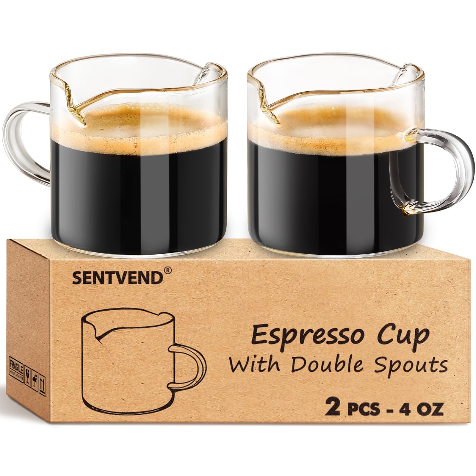 Espresso Cups Set of 2 - 4 Oz Shot Glass 4 ounces, No Scale -Clear