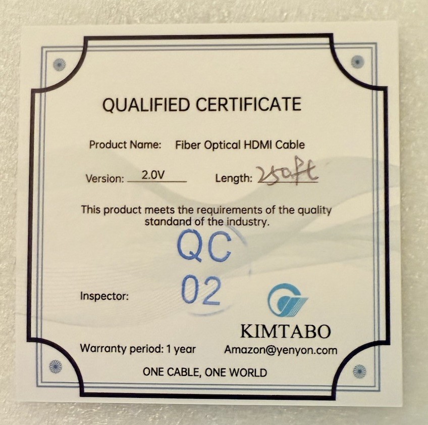 Fiber Optical HDMI Cable Ultra HD with High Speed Ethernet 250ft