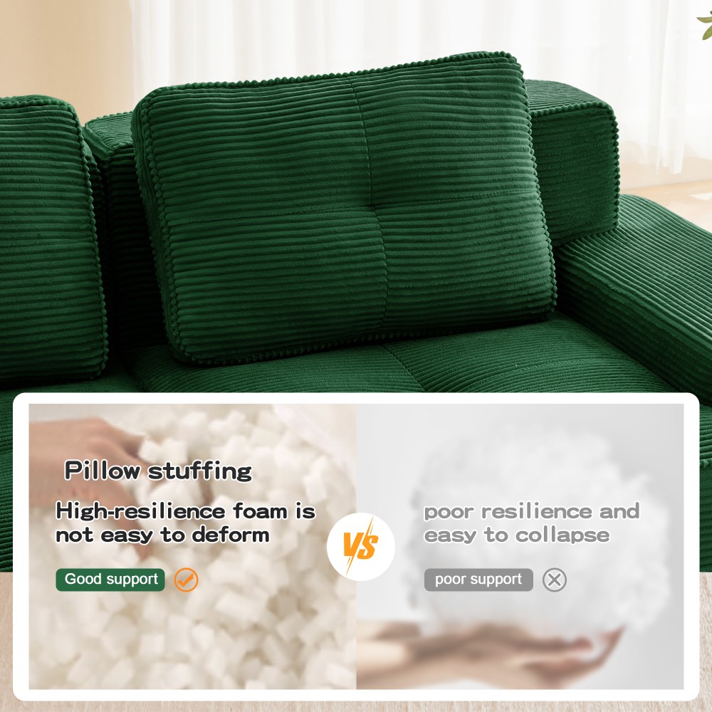 117" Modular Sectional Sofa w/ Corduroy Fabric, 3-Seater, Green
