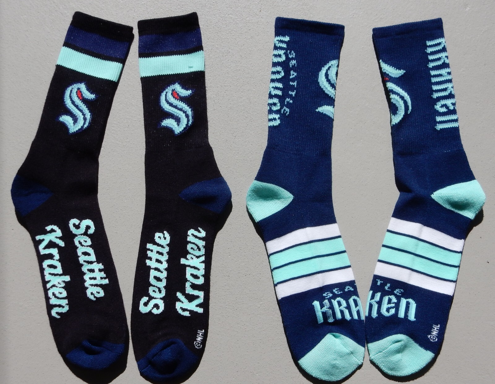NHL Seattle Kraken 2 Pack Socks Navy Size Large Mens Fits Sizes 10-13 Blue Black
