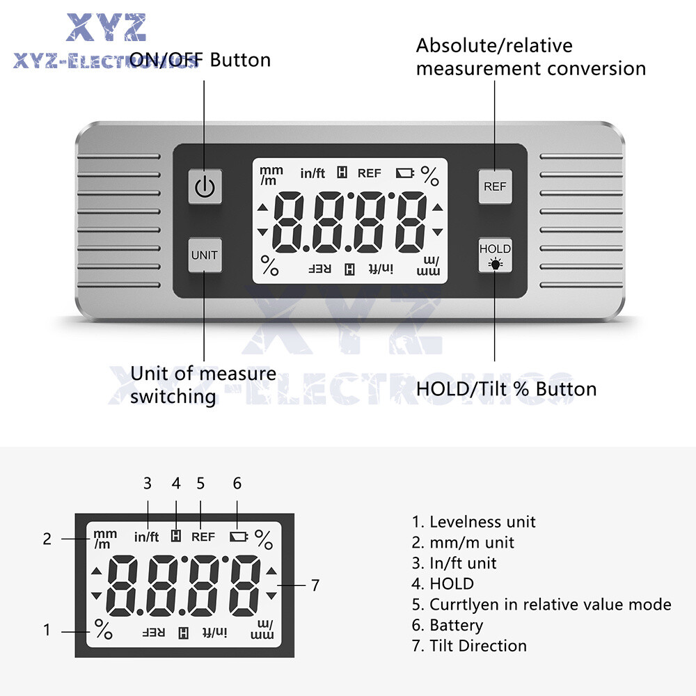 3in1 Magnetic Digital Protractor + Inclinometer + Level Scale angle slope 4*90°