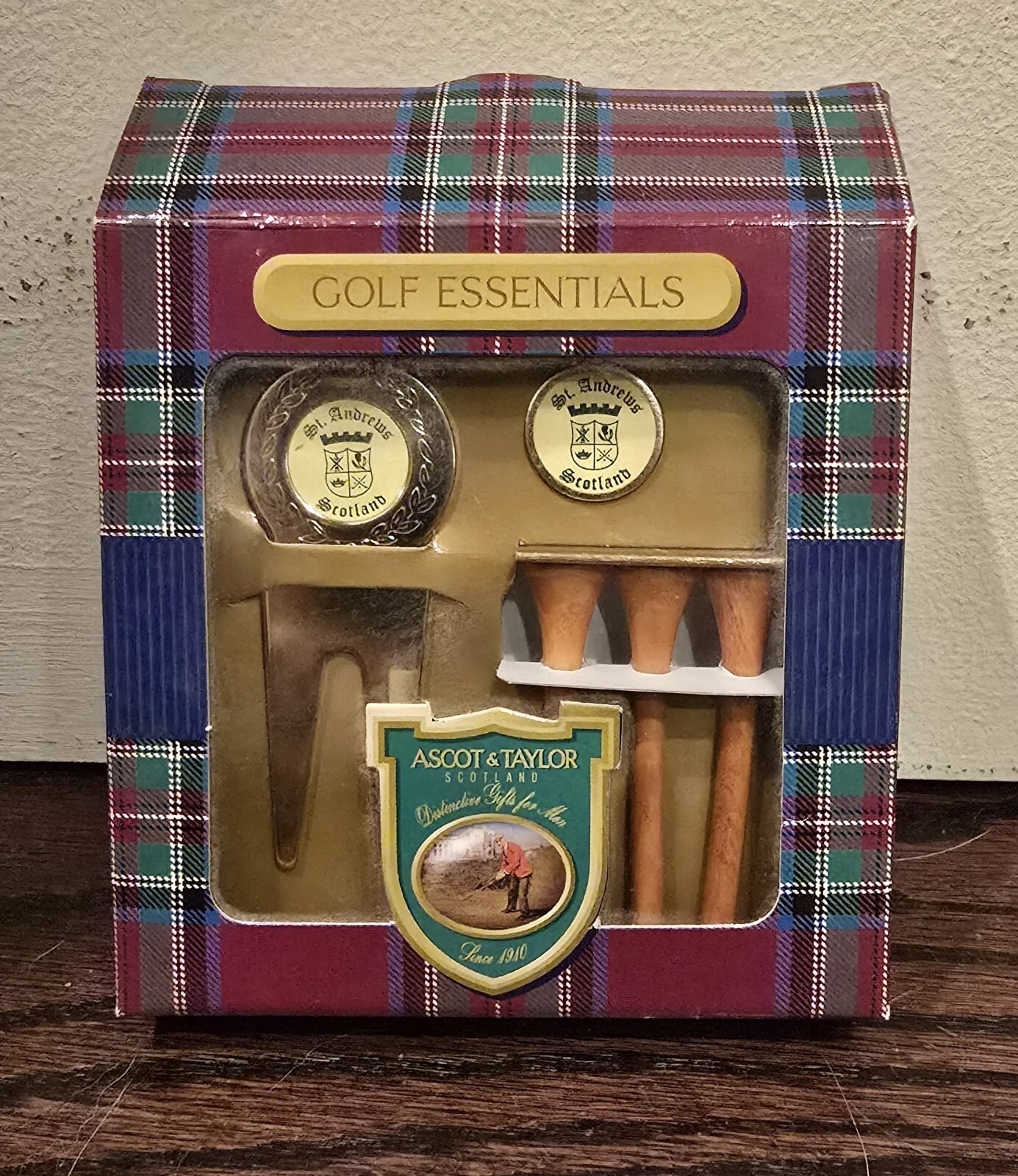 ASCOT & TAYLOR OF ST. ANDREW'S Scotland Divot / Marker / Tee Set Gold Plated