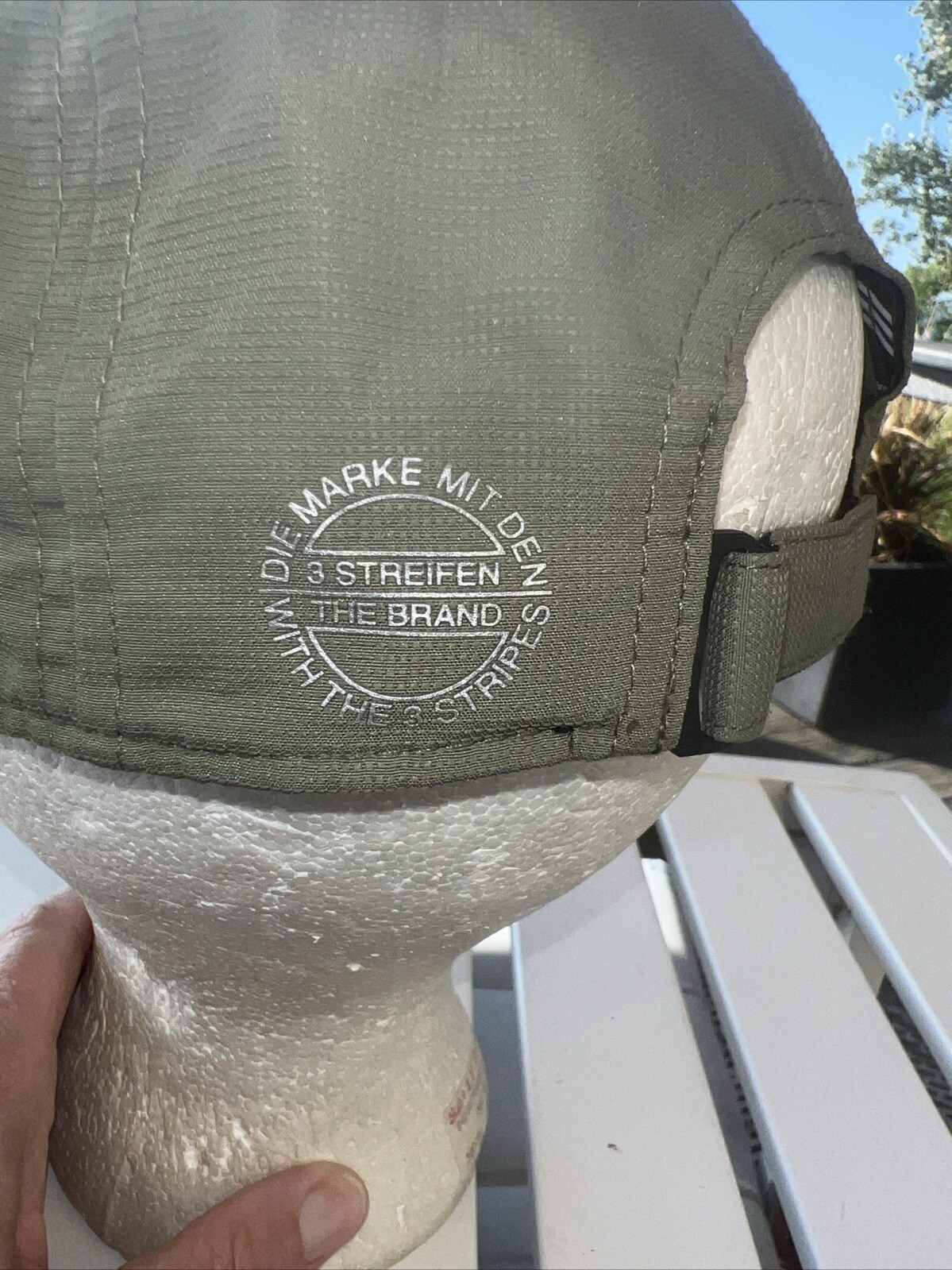 Adidas Logo on Front of Light Olive Lite Wt Hat Cap Polyester Hook Loop EUC