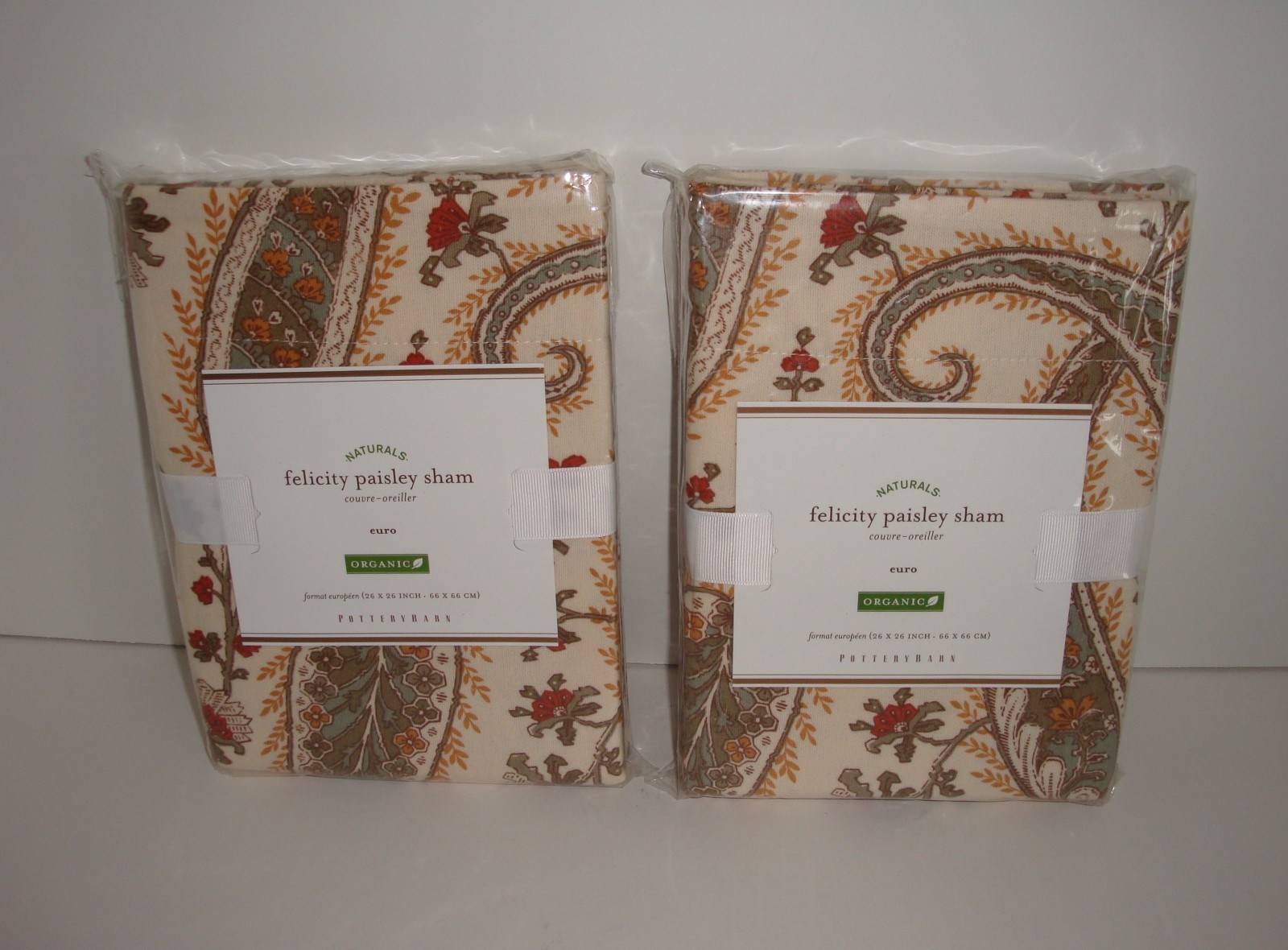Pottery Barn Felicity Paisley Euro Sham Pair Set Organic Cotton Flannel Floral