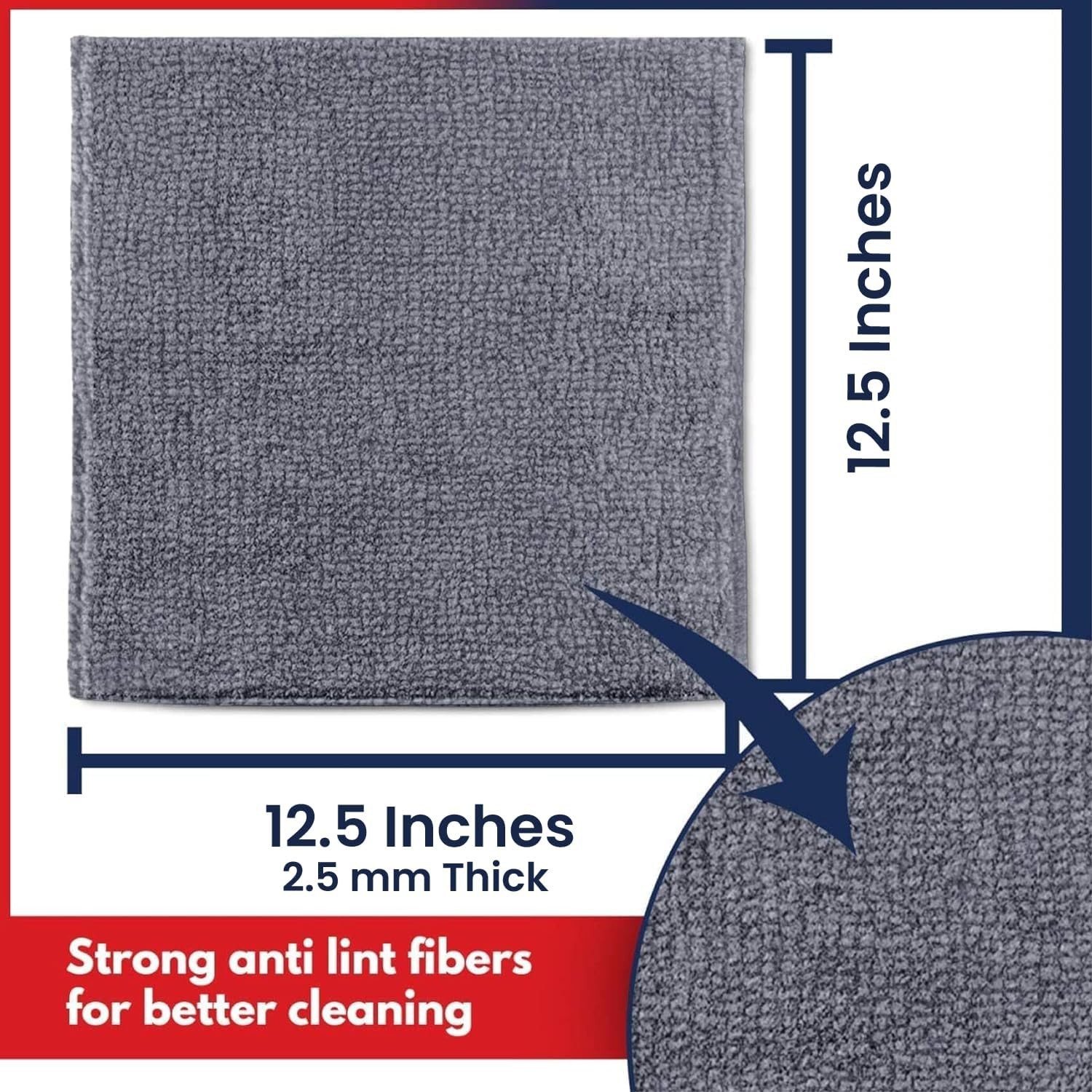 USANOOKS Microfiber Cleaning Cloth Grey - 12 Pcs (12.5" x 12.5")