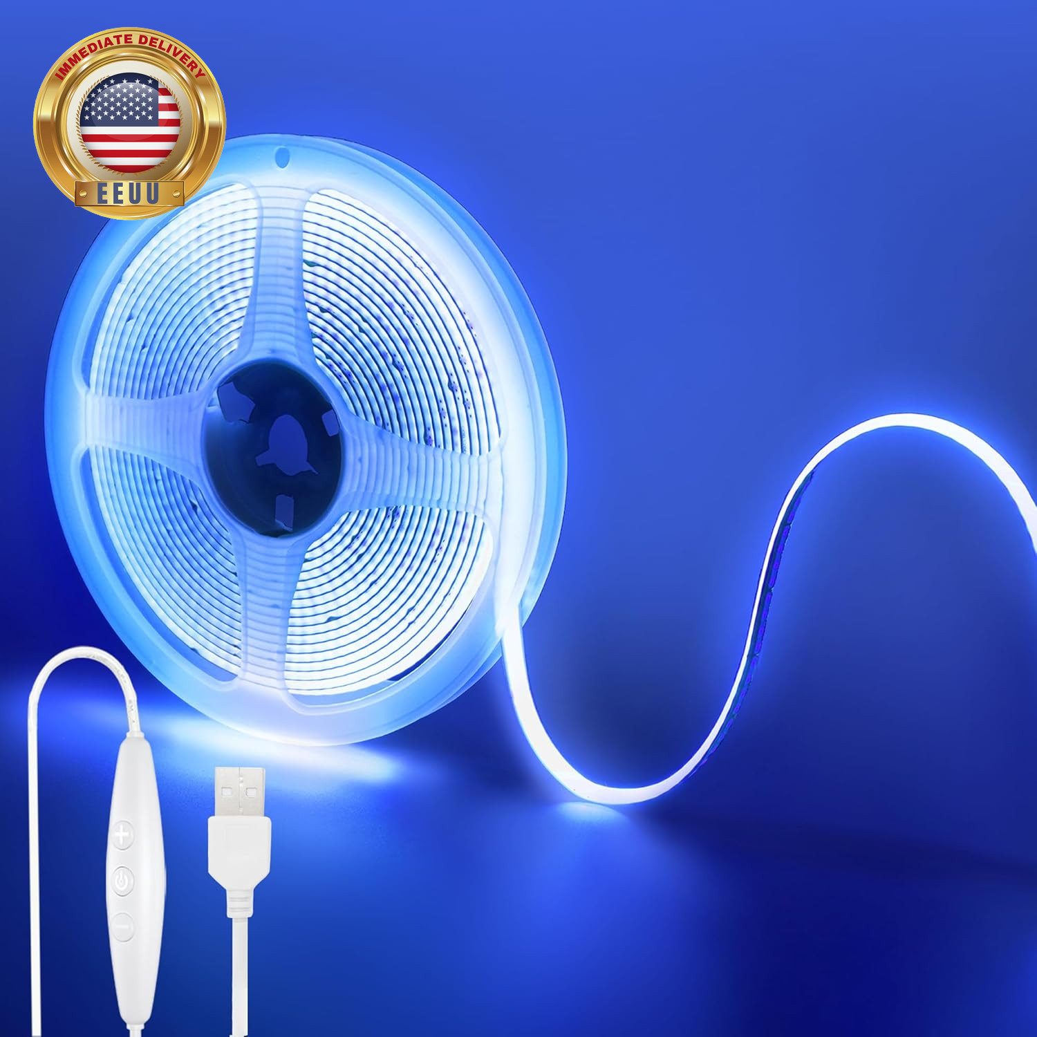 5V USB COB LED Strip Lights with Dimmable Switch,6.56Ft/2M,Blue,320Leds/M,8Mm Wi