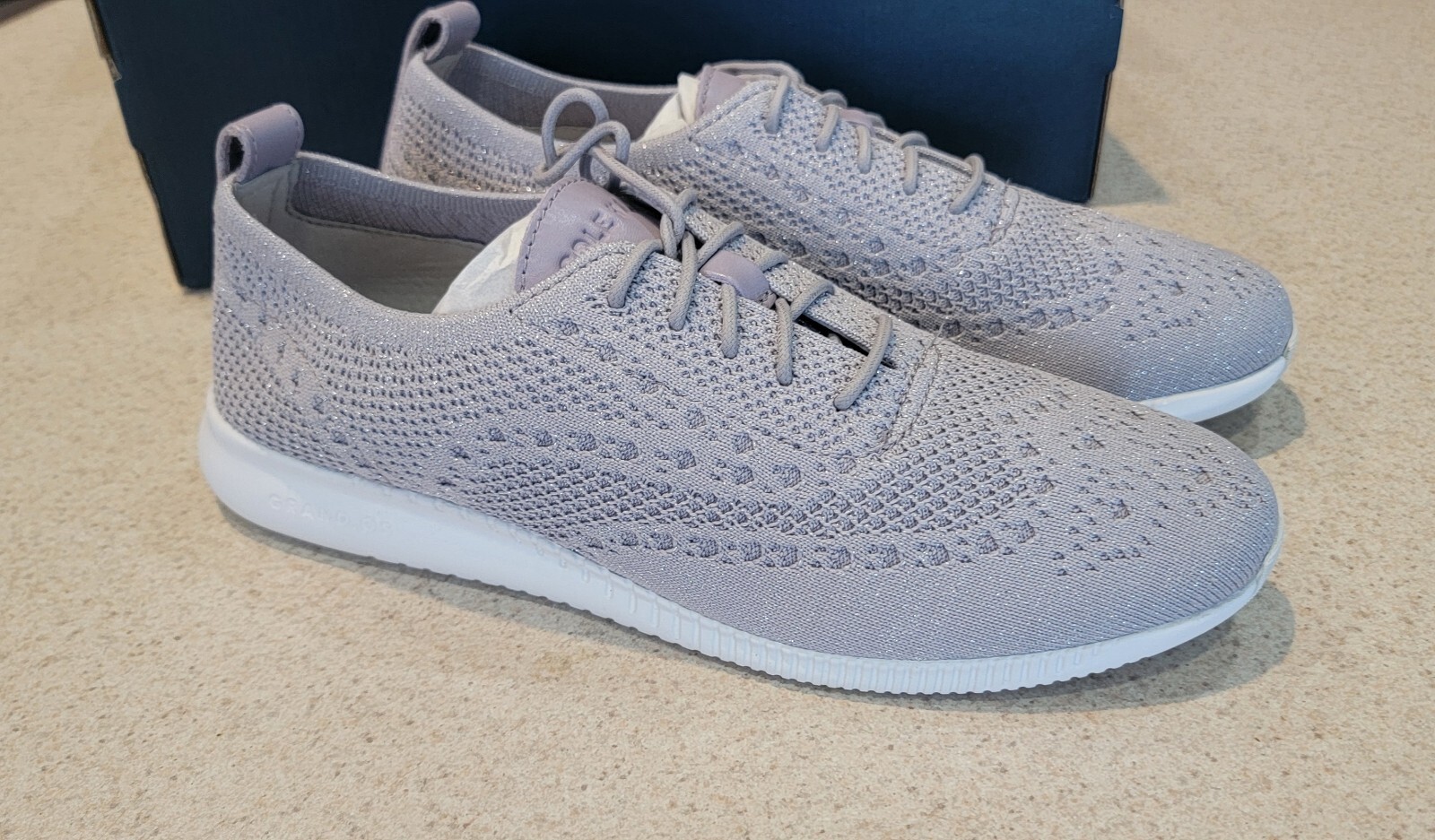 Cole Haan Women's 2 Zerogrand StitchLite Knit Grey Wingtip Shoes, W28586 Sz 10B