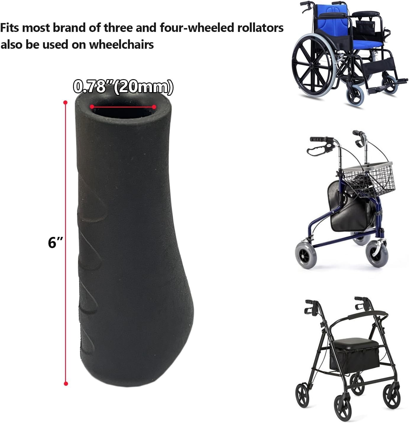 Rollator Hand Grip for Rolling Walker Replacement - 0.78" (20mm), Black-B