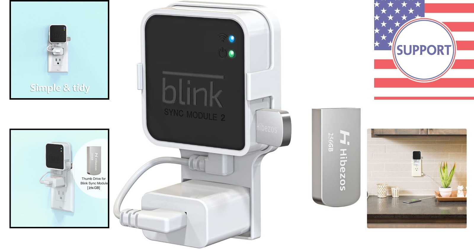 256GB USB Flash Drive & Outlet Mount for Blink Sync Module 2 - Easy Install
