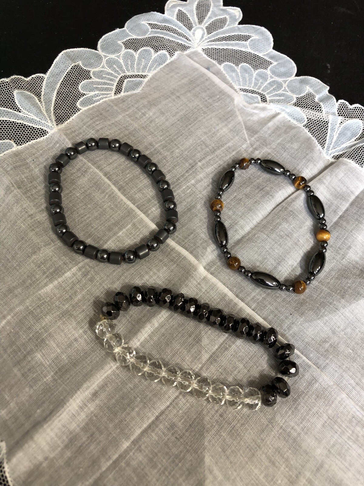 3 Black Beaded Bracelets Hand Crafted Jewelry YE-3
