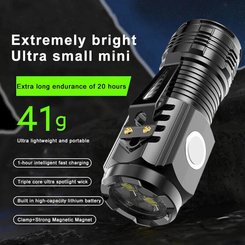 3-PACK Super Bright LED Mini Flashlight USB Rechargeable Pocket Keychain Torch