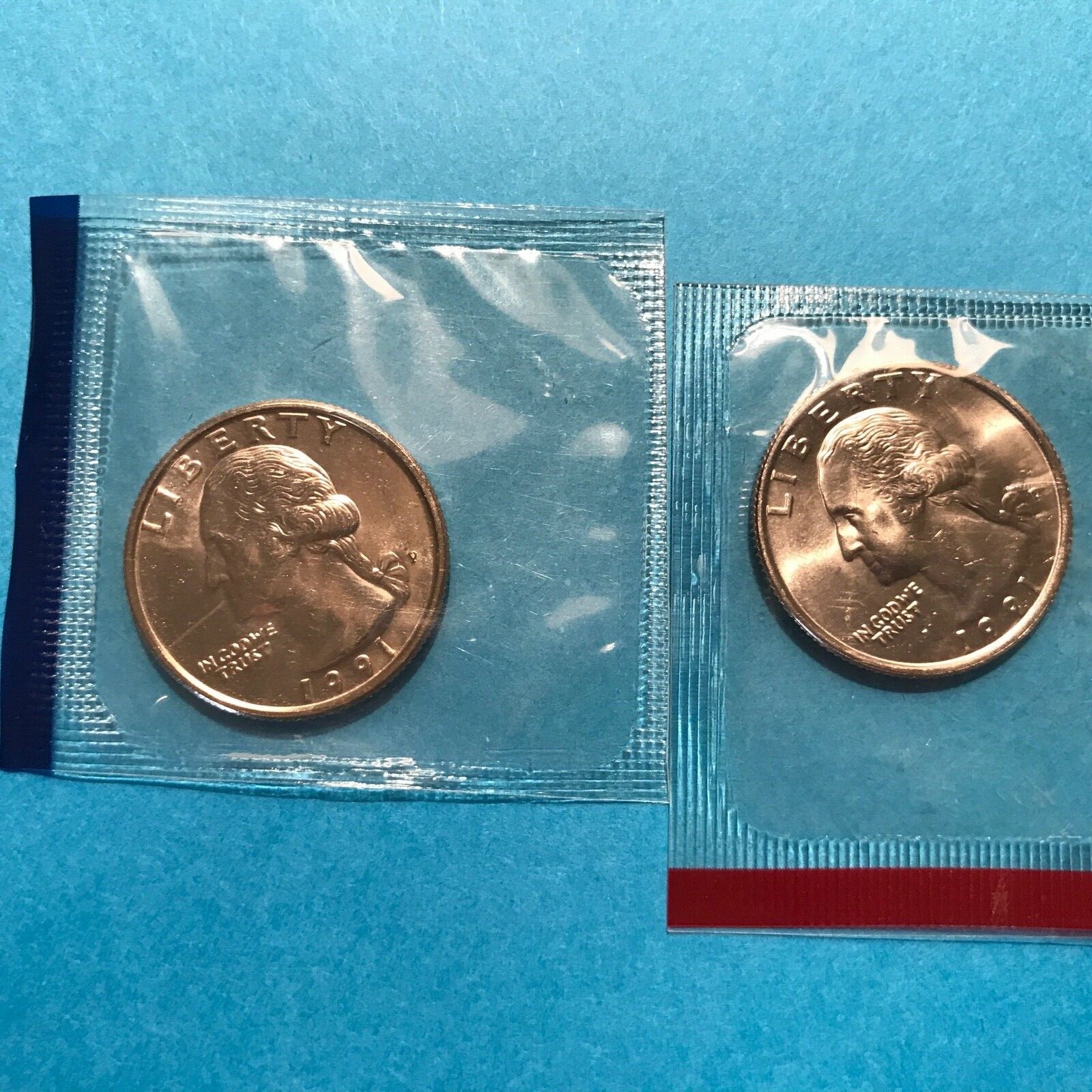 1991 P&D Washington Quarters  Unc in Mint Cello   FREE SHIP