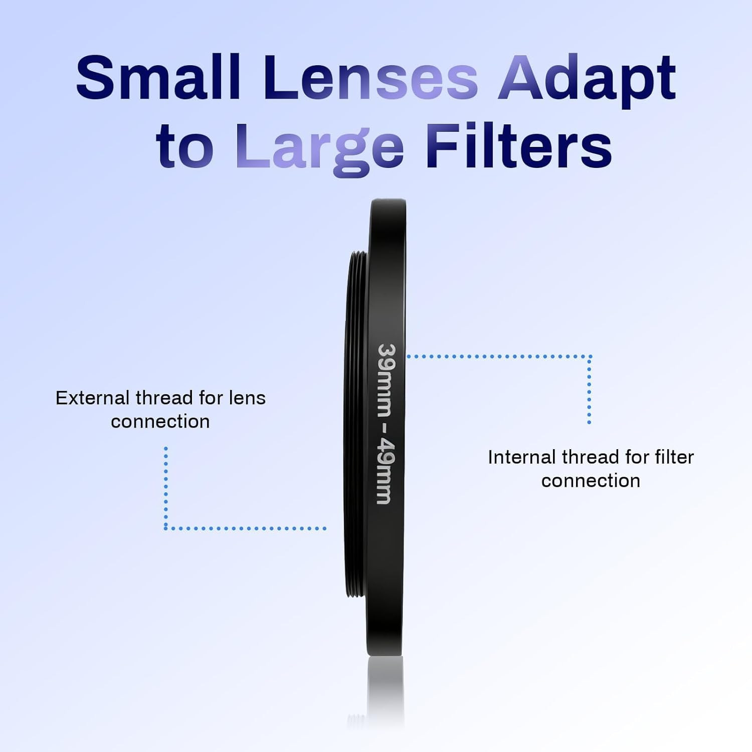 39Mm to 49Mm Lens Filter Adapter Ring, Metal Step up Ring Adapter Filter Steppin