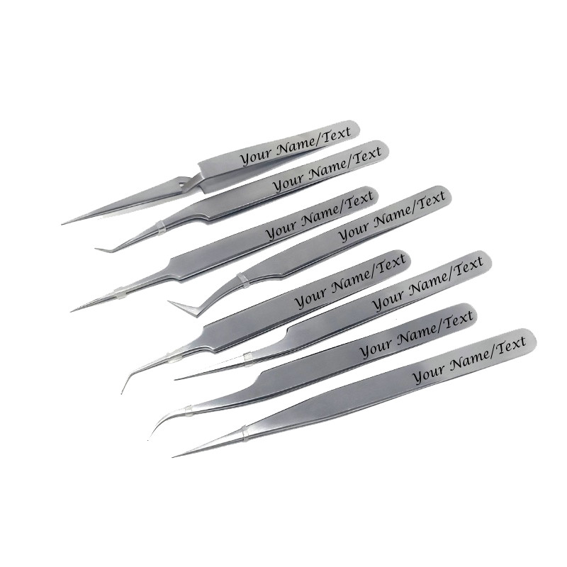Custom 8pc Stainless Steel Silver Tweezer Set Engraved with Favorite Name/Text