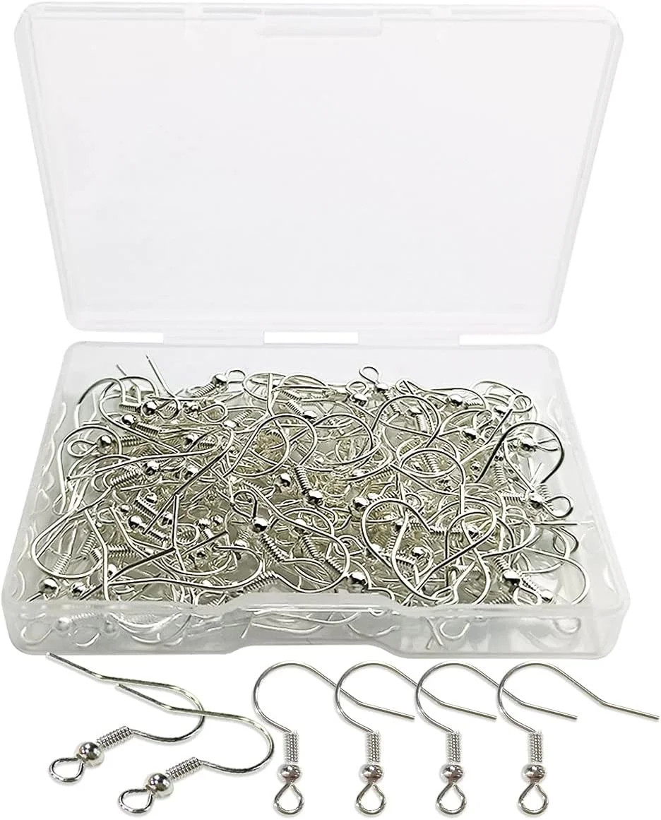 120pcs Earring Hooks with Ball and Coil, Hypo Allergenic Plated Silver Ear Wires