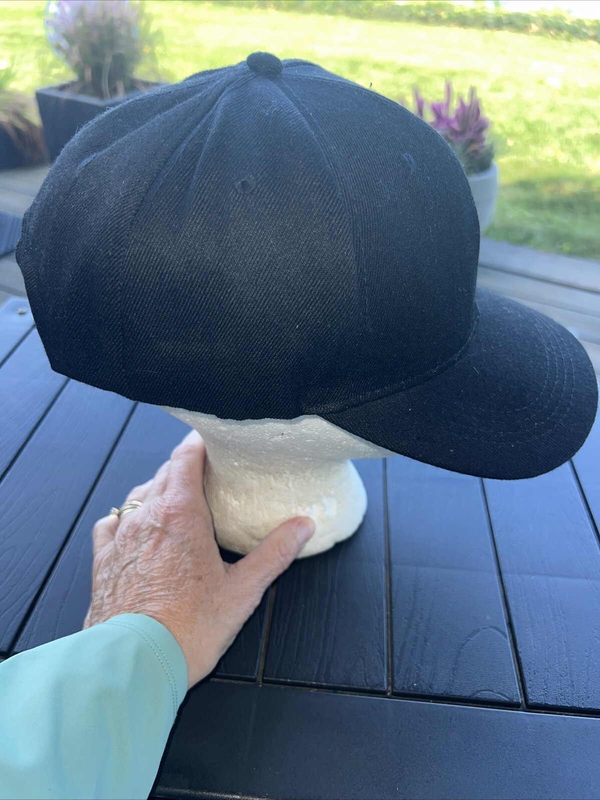 ‘Rock On” Skeleton Hand White on Black Hat Cap Unbranded Hook Loop