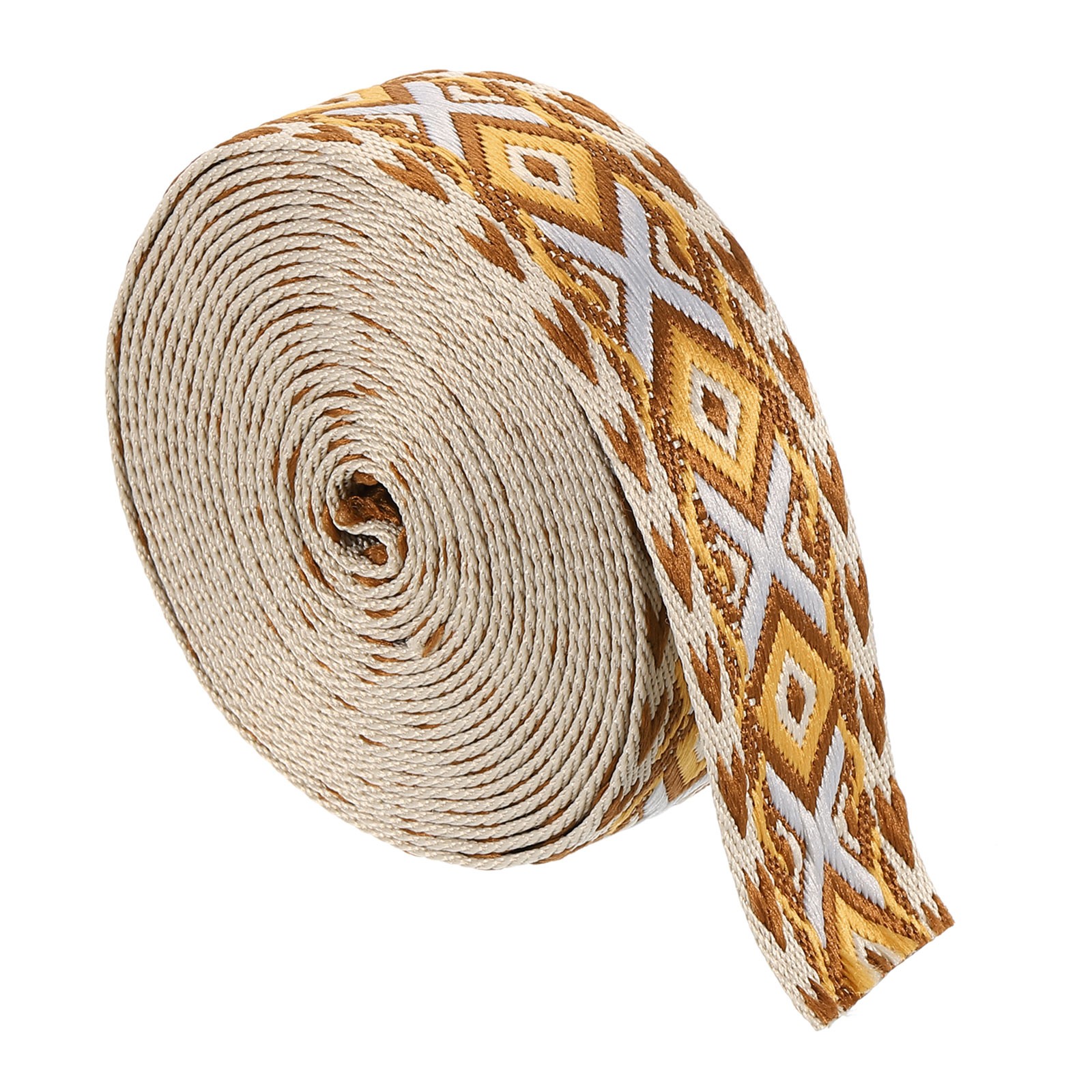 5Yards Cotton Webbing Strap 38mm Jacquard Webbing Purse Strap, Gray Brown-Yellow