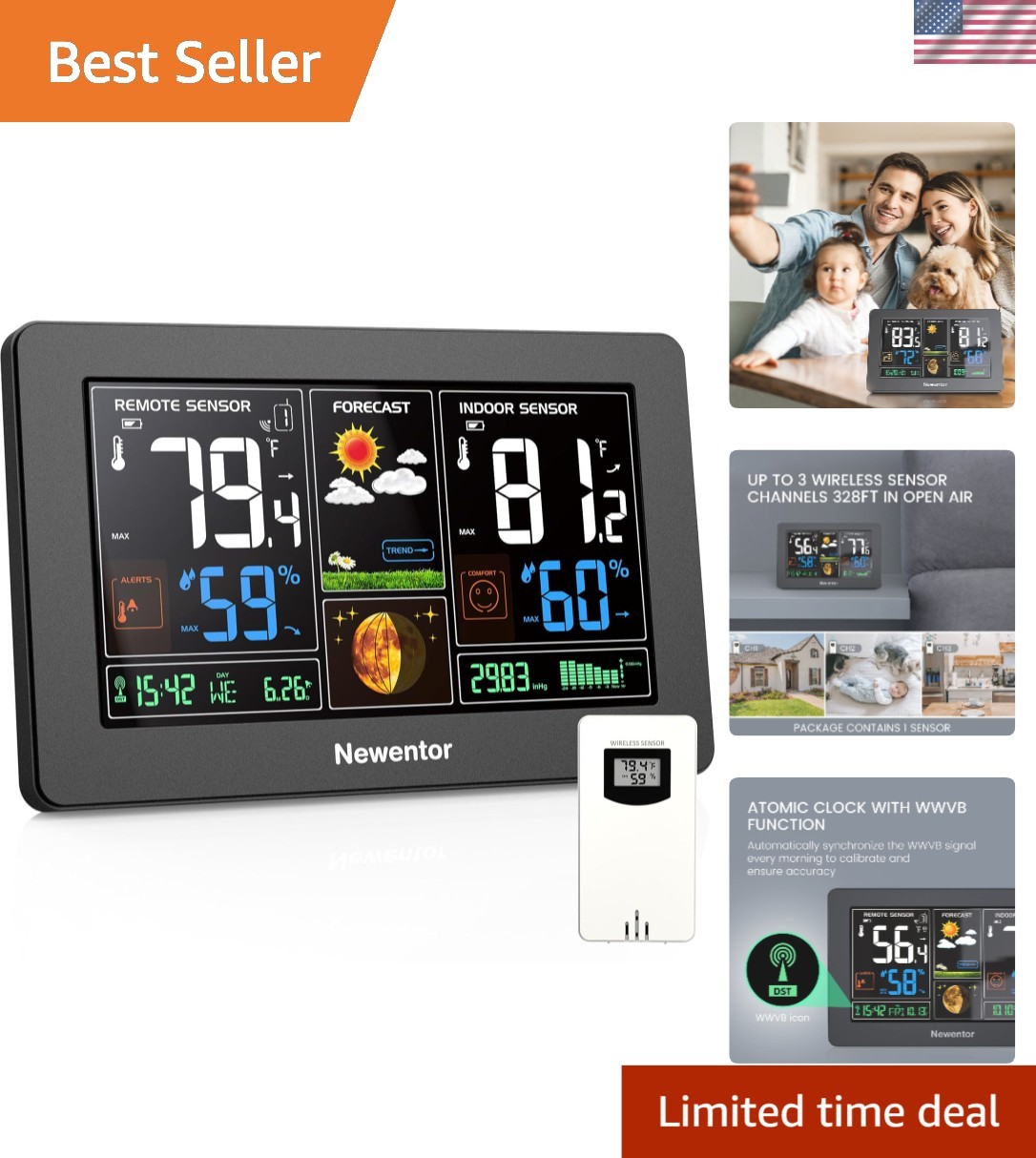 Digital Color Display Weather Station - Indoor Outdoor Thermometer & Barometer