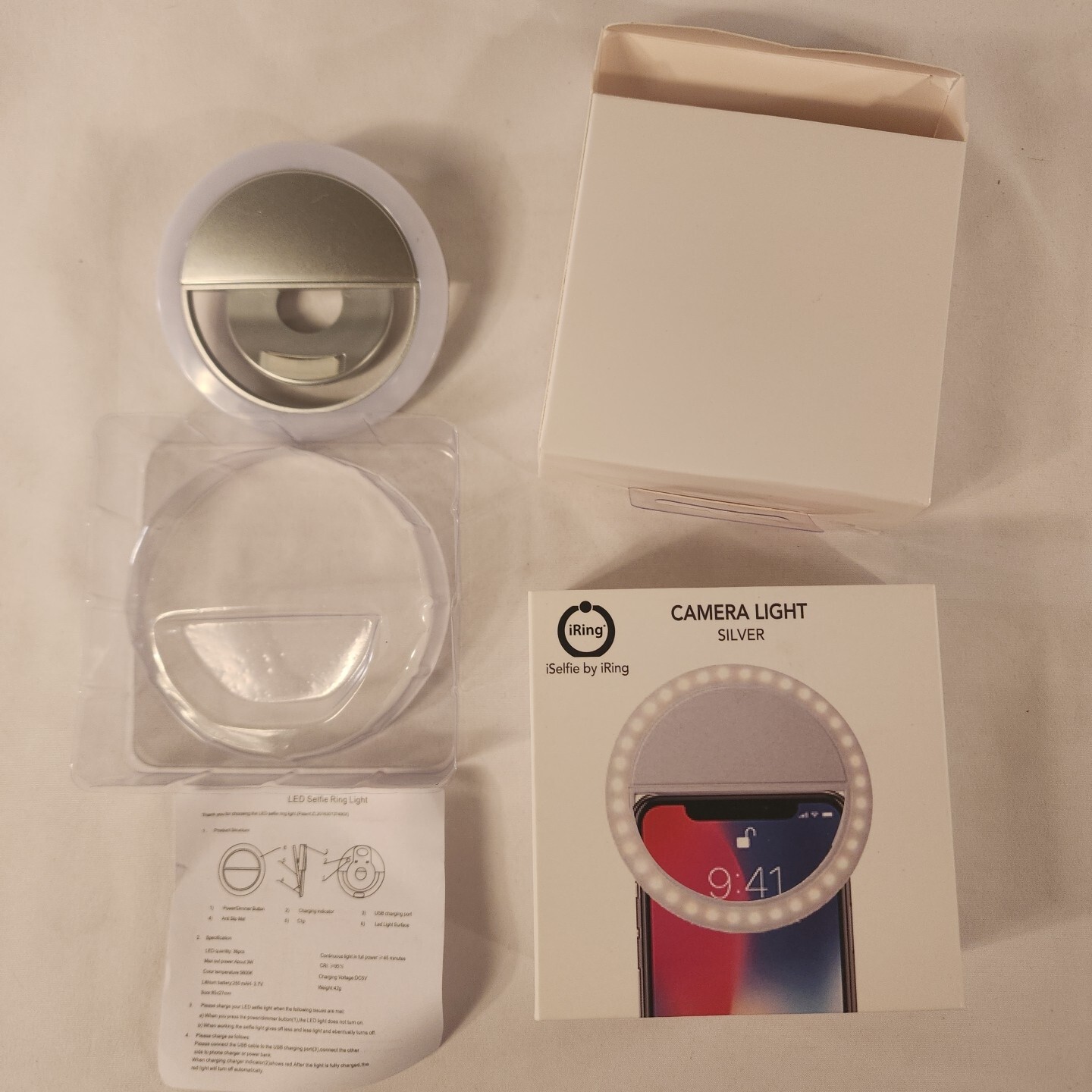ISelfie by iRing ~ Camera Light ~ Silver ~ Never Used