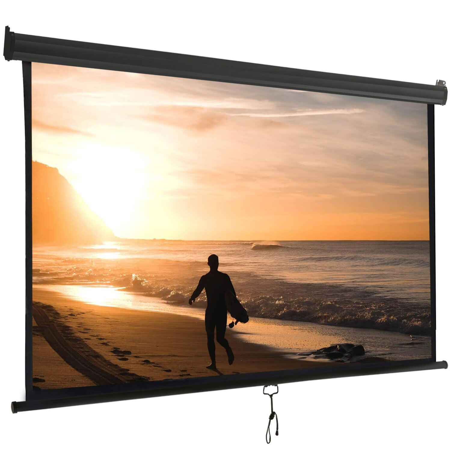 Projector Screen Pull Down 1:1 120" Retractable Projection Screen for Home Black