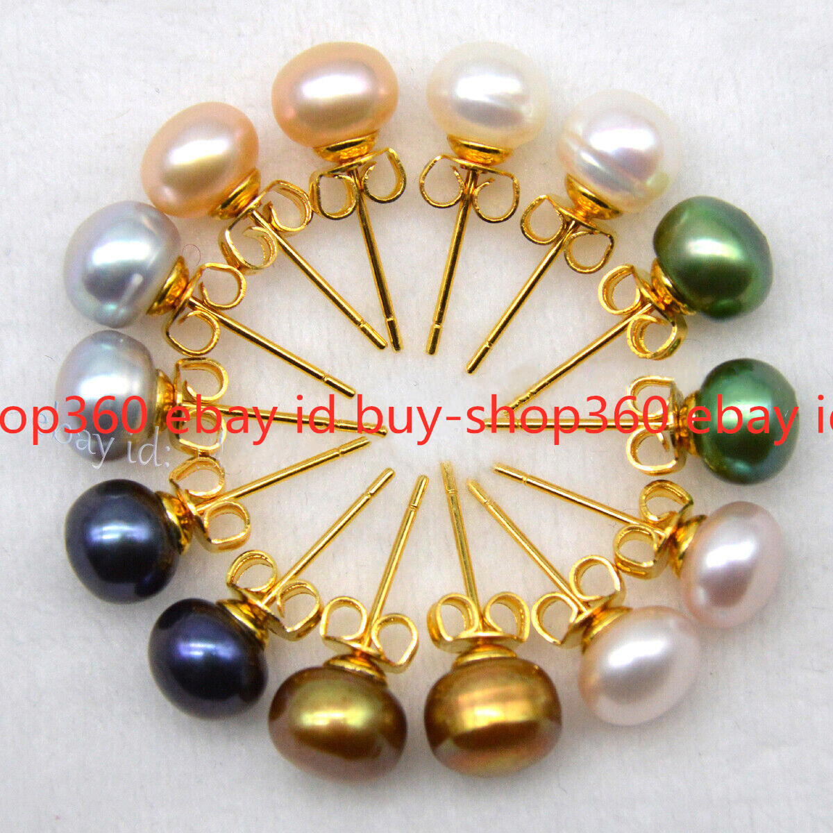 Wholesale 7Pairs 7-8mm Multi-Color Freshwater Pearl Gold-plated Stud Earrings