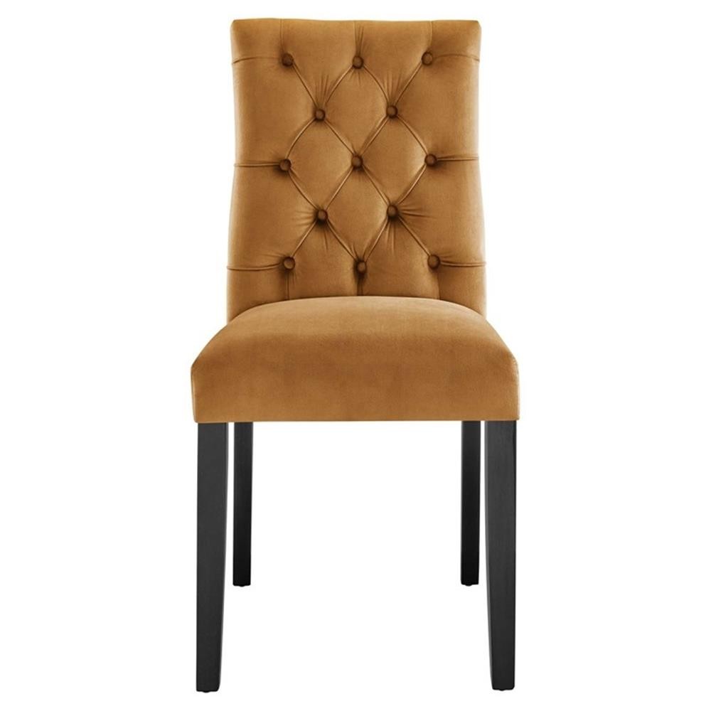 Maklaine 21" Modern Velvet Dining Chairs in Cognac Brown/Black (Set of 2)