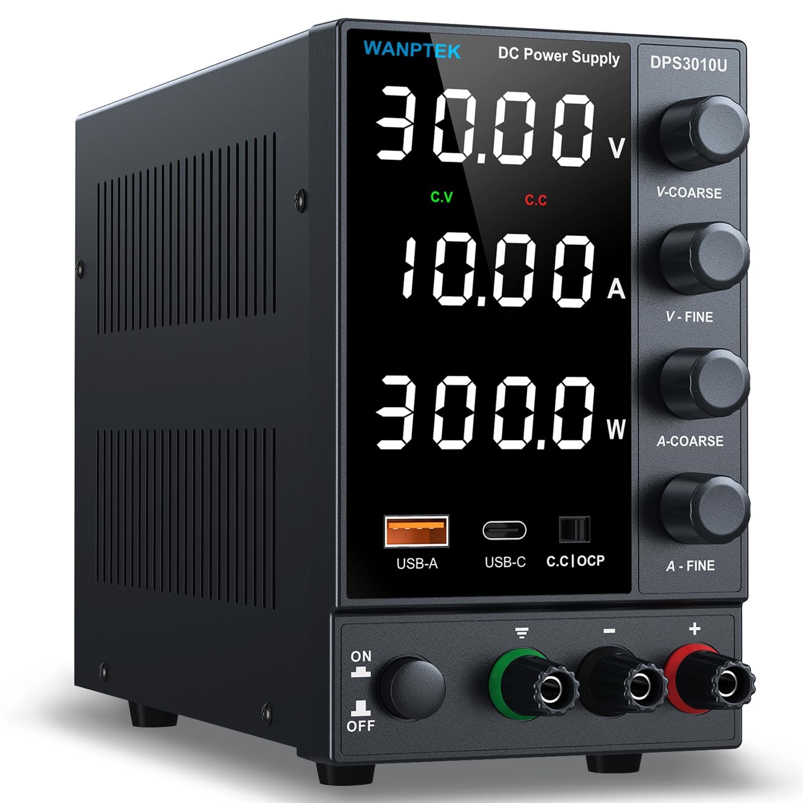 Adjustable 0-30V 10A Variable Power Supply, Switching Bench PSU, USB Type-C Quic
